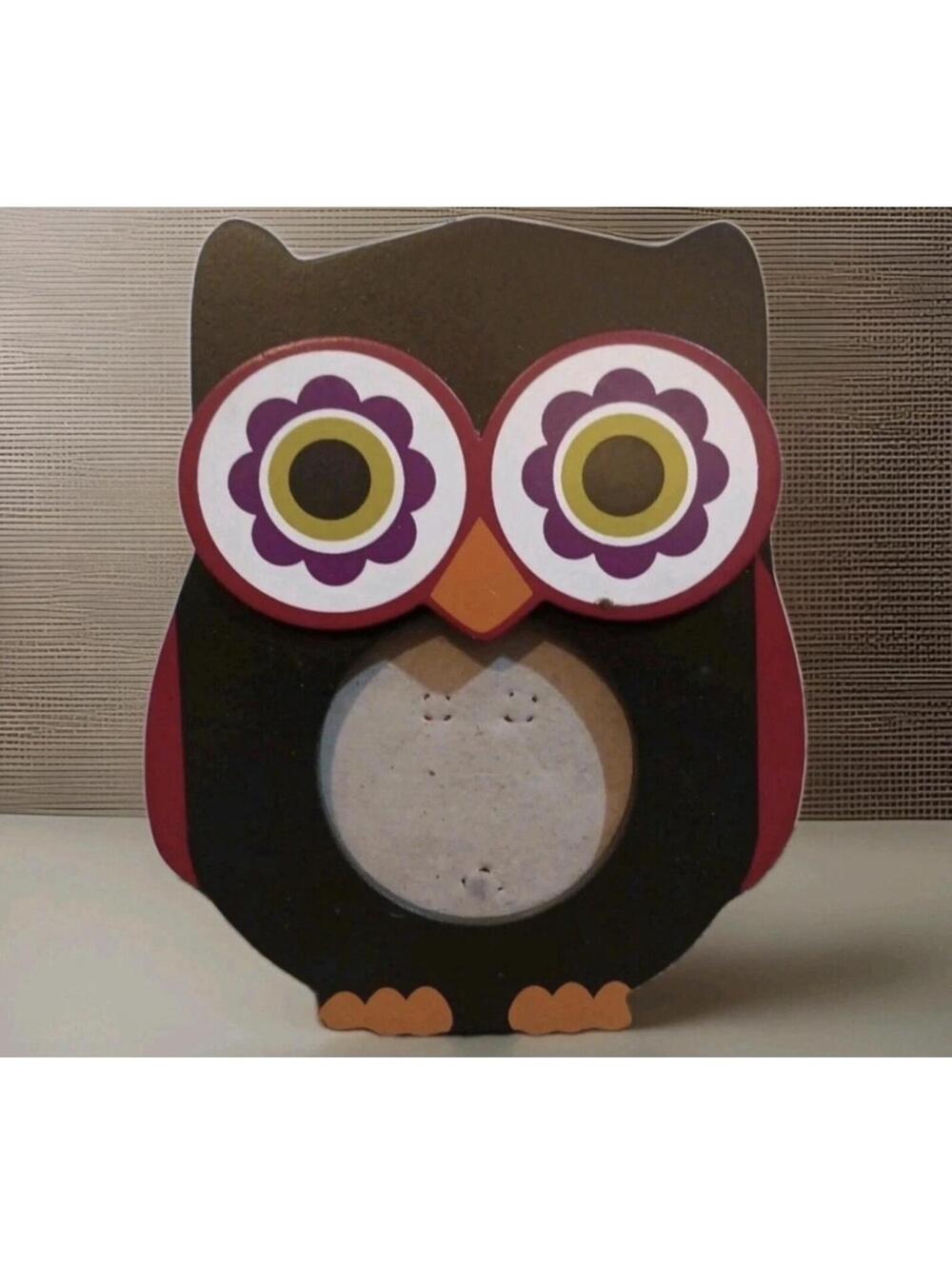 Retro Mod Owl Photo Frame Colorful Wooden Tabletop Frame Cute Owl‎ Decor
